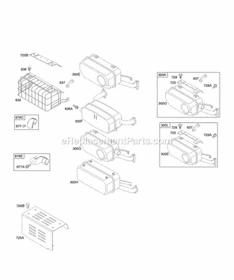 Exhaust System Diagram and Parts List for 294442-0360-01  Briggs and Stratton Engine